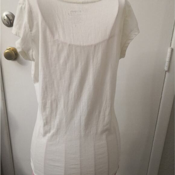 Fossil Short Sleeve Embroidered Look Peacock Vintage Style Tee S Casual Boho - Picture 4 of 8